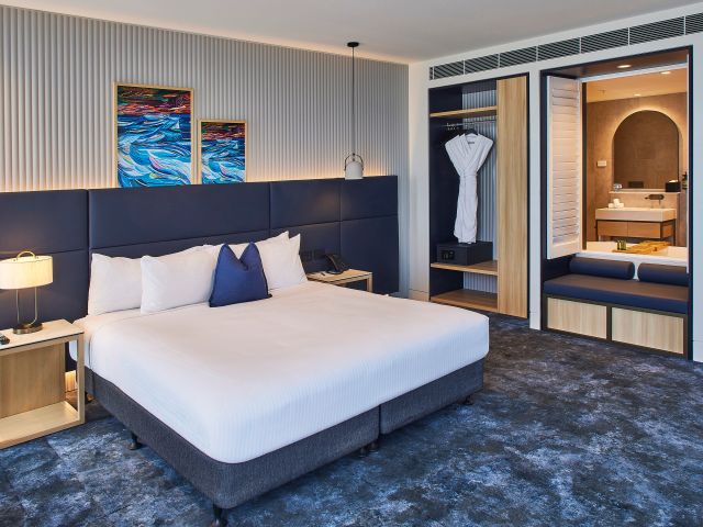 Modern, comfortable room interiors at Encore by Mingara, designed for a restful stay on the Central Coast.