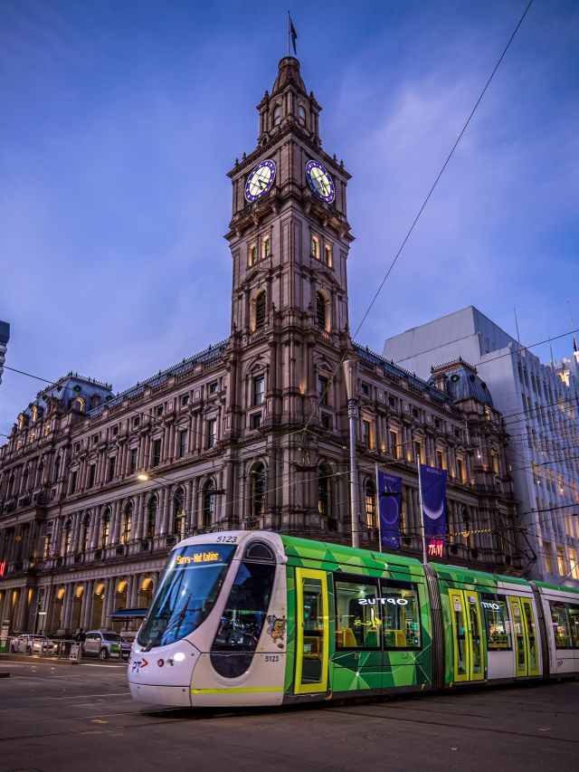 The City Circle Tram passing along Swanston Street, an iconic sight on the ultimate Melbourne weekender.