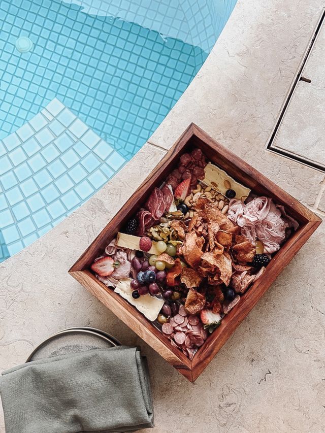 Monarto safari Lodge swim in a private plunge pool with a floating charcuterie board