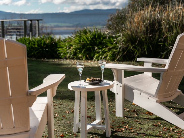 sitting on the lawn of Tamar Ridge & Pirie Cellar Door