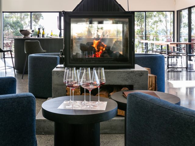 roaring fireplace inside Tamar Ridge & Pirie Cellar Door tamar valley