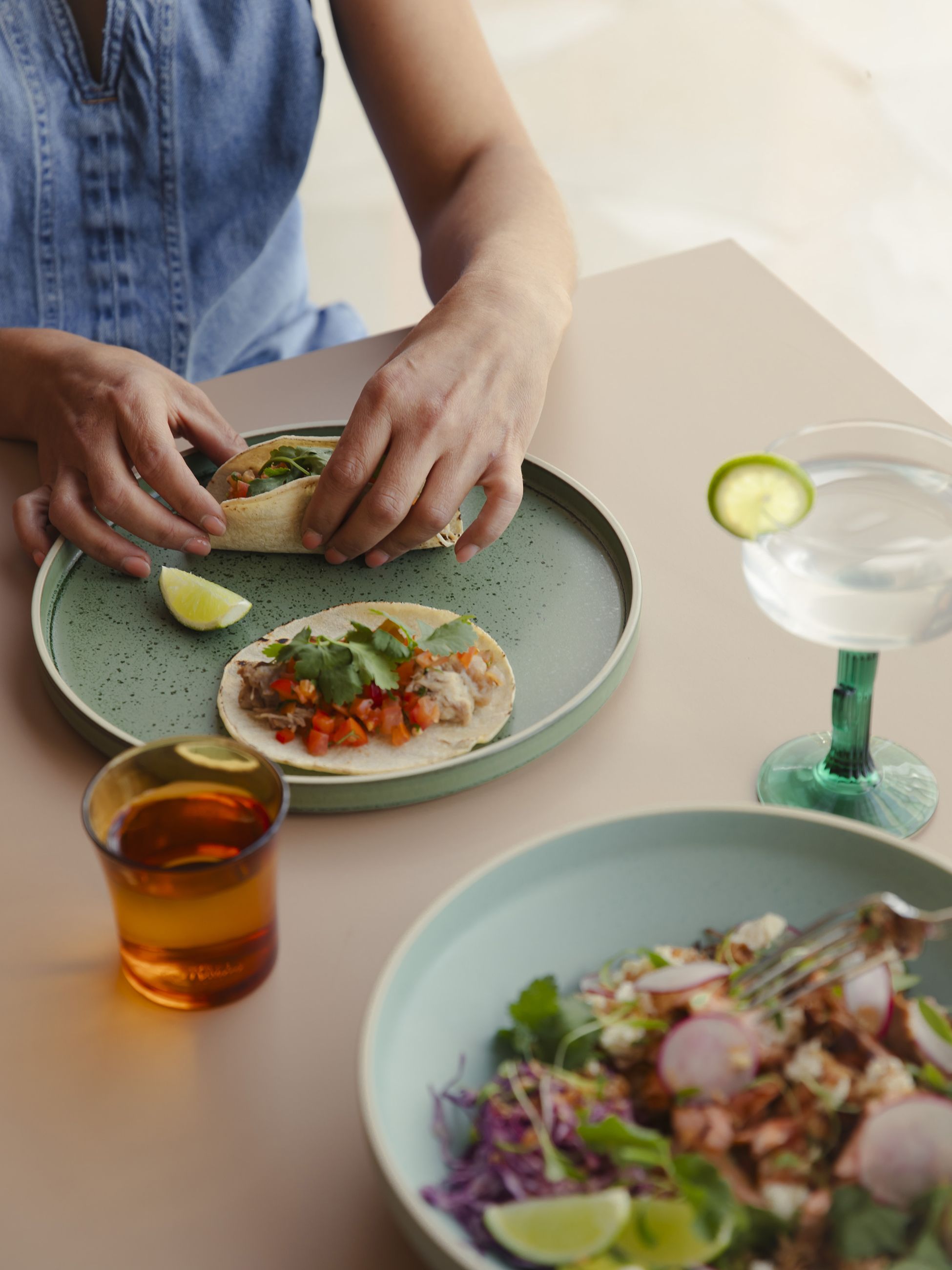 Tacos and margarita at The Monty onsite restaurant Nina on the Great Ocean Road