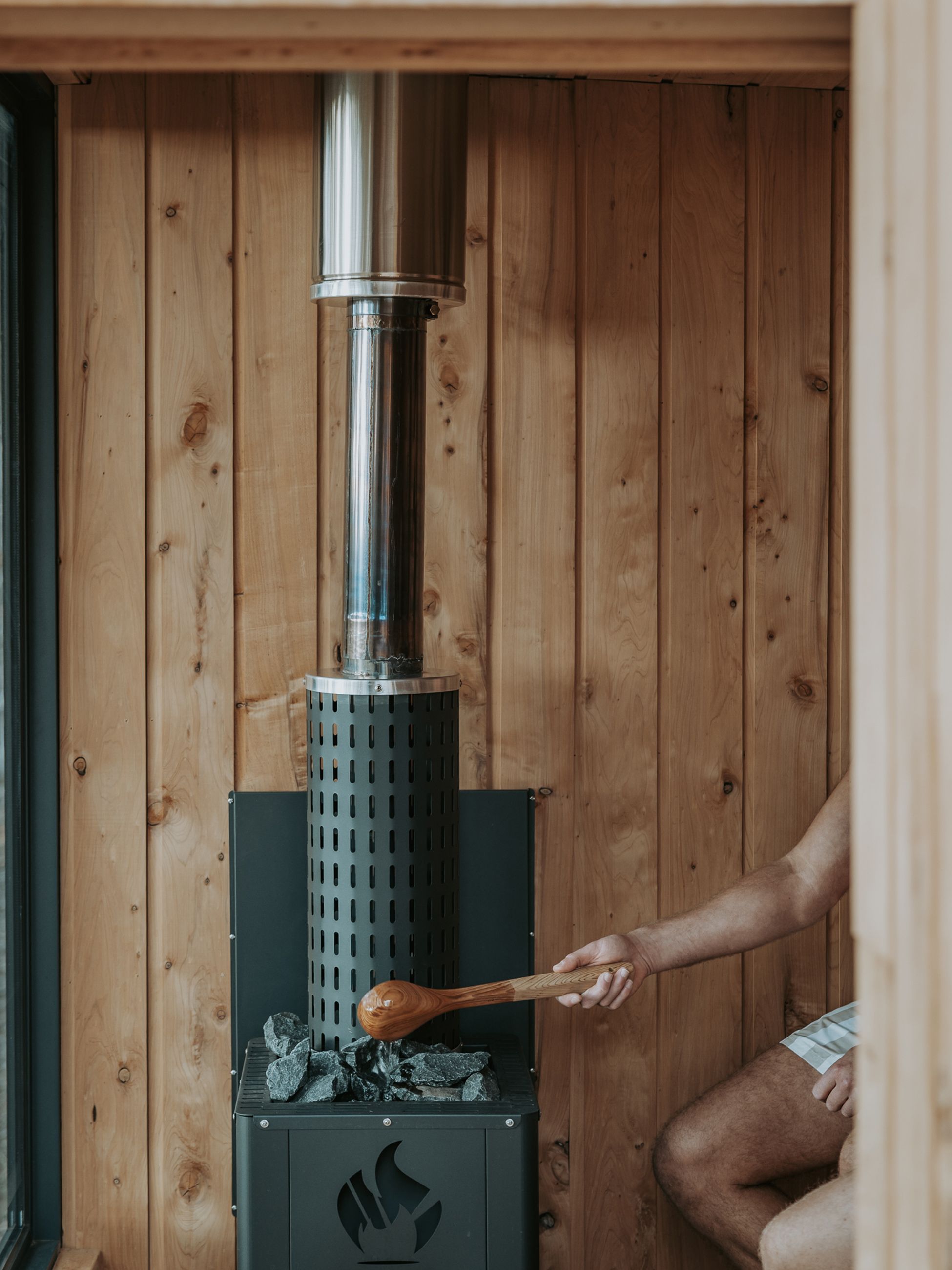 Man in sauna at Arden Bathhouse