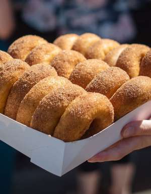Legendary doughnuts served piping hot with a dusting of cinnamon sugar from Berry Donut Van