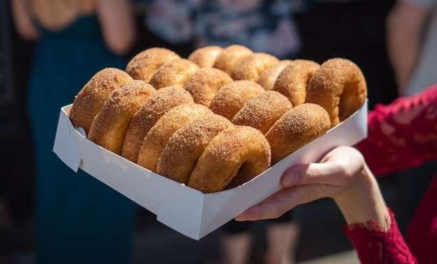 Legendary doughnuts served piping hot with a dusting of cinnamon sugar from Berry Donut Van