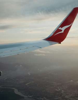 Qantas aircraft wing during flight