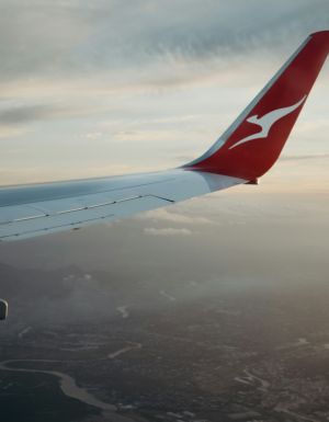Qantas aircraft wing during flight