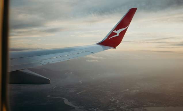 Qantas aircraft wing during flight