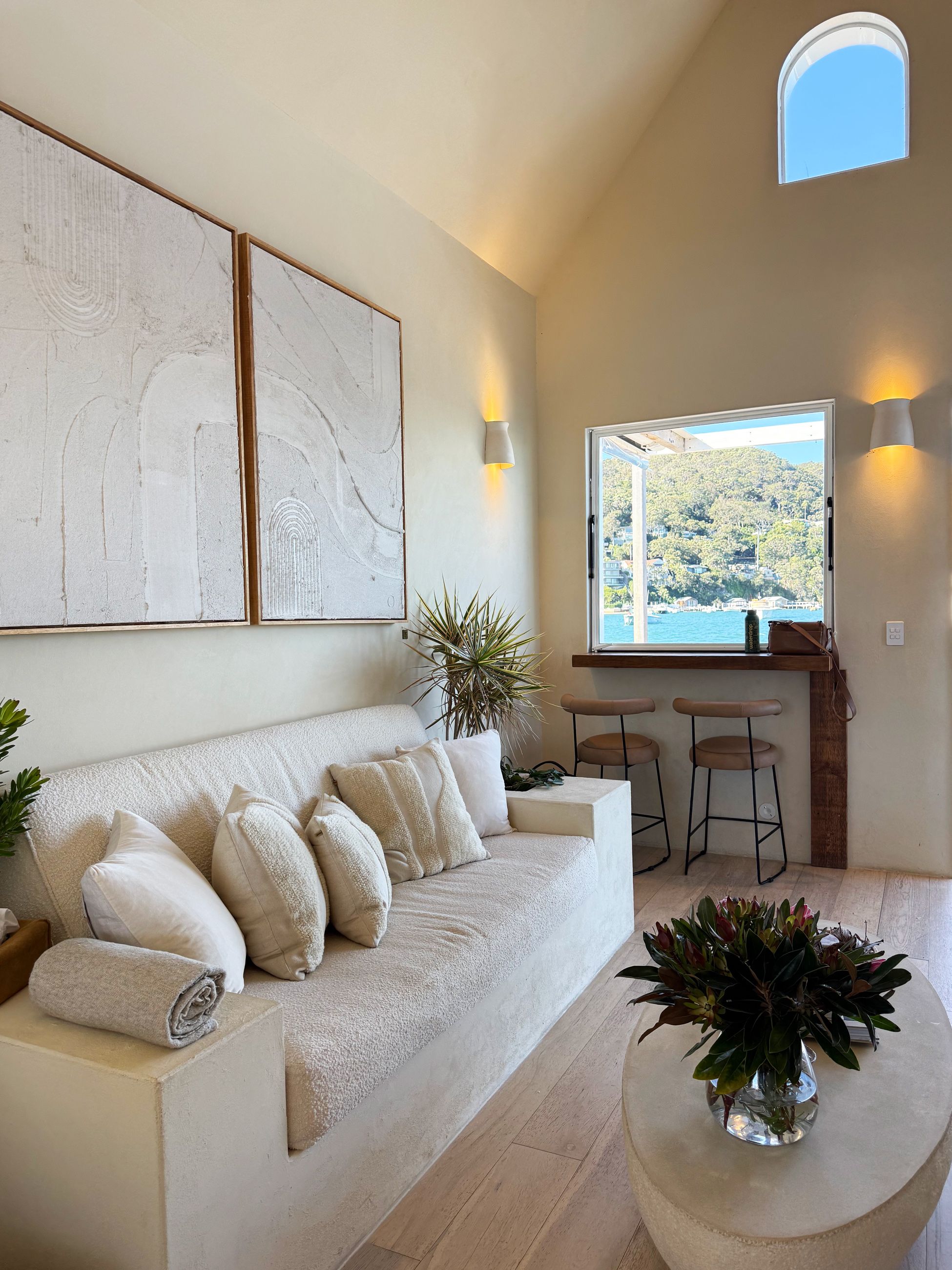 Living area onboard Lilypad Palm Beach