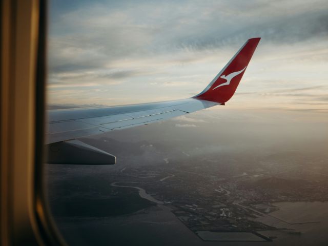 Qantas aircraft wing during flight