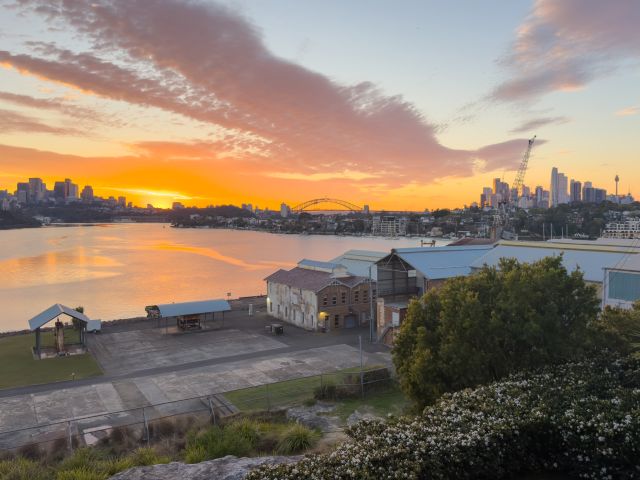 View of Sydney Harbour from Cockatoo Island at sunrise