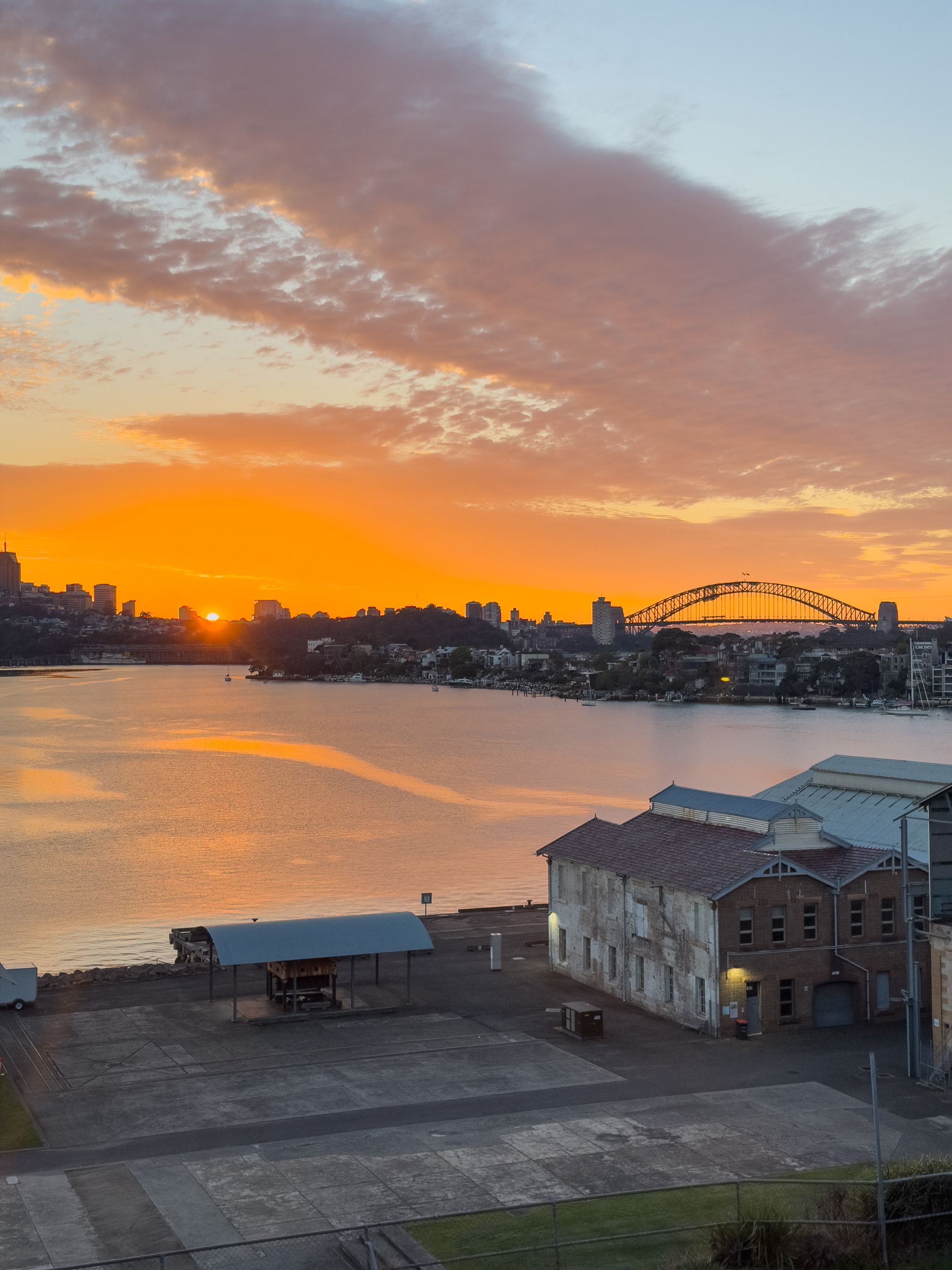 View of Sydney Harbour from Cockatoo Island at sunrise