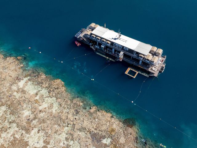 aerial view of new cruise whitsunday reefworld pontoon