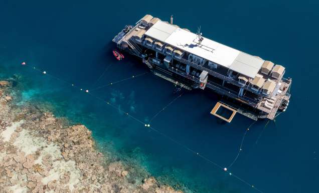 aerial view of new cruise whitsunday reefworld pontoon