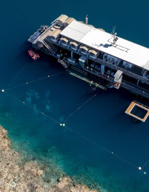 aerial view of new cruise whitsunday reefworld pontoon