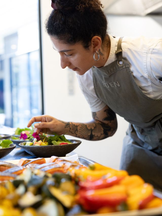chef preparing lunch in the kitchen at eden retreat