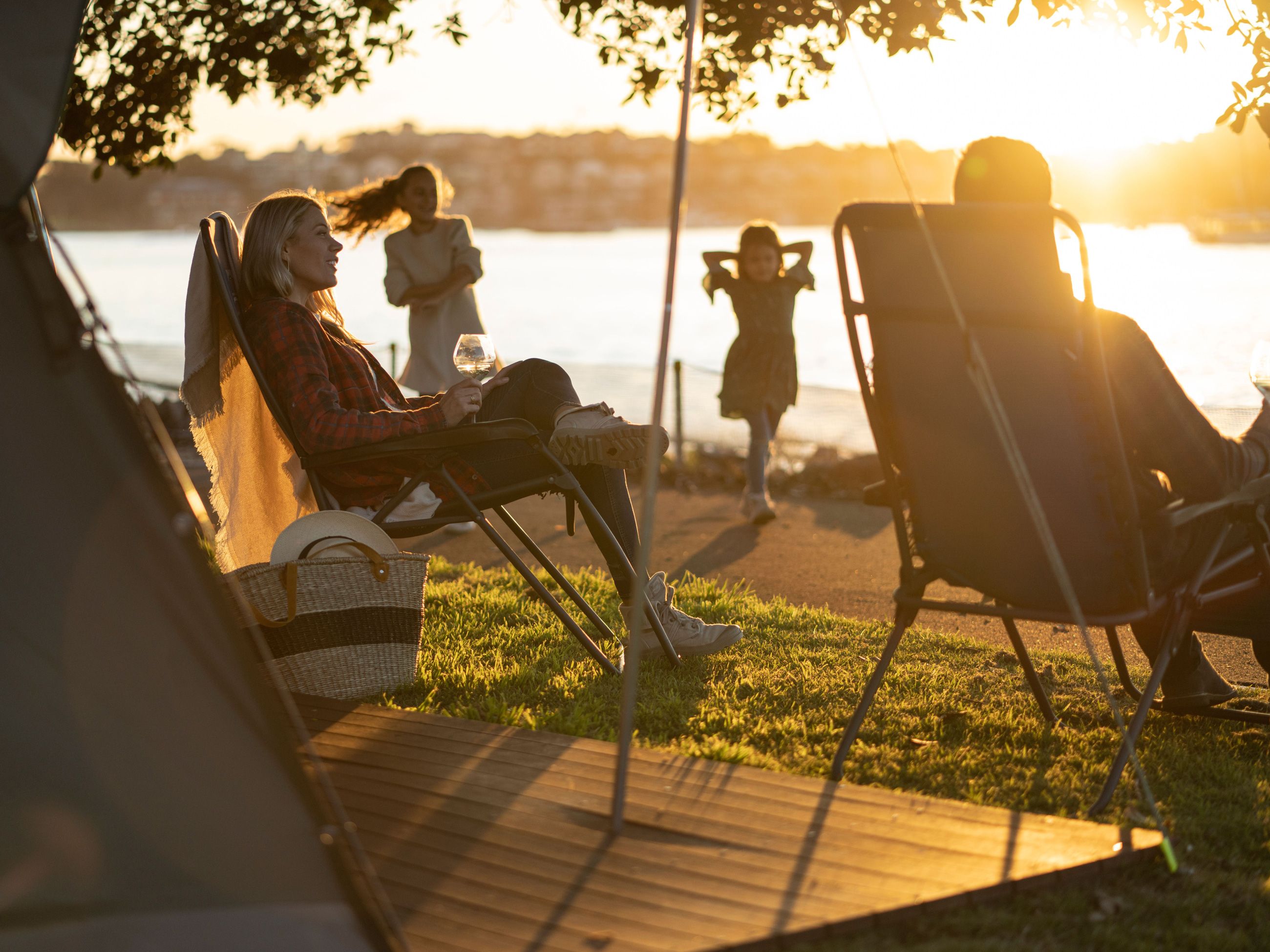 Family at Waterfront campground on Cockatoo Island