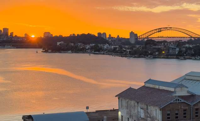 View of Sydney Harbour from Cockatoo Island at sunrise