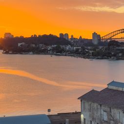 View of Sydney Harbour from Cockatoo Island at sunrise