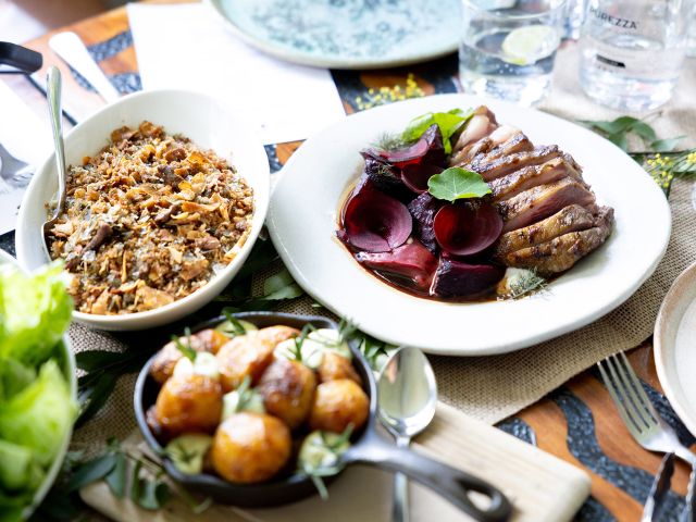 a table spread at Potager restaurant on The Tweed