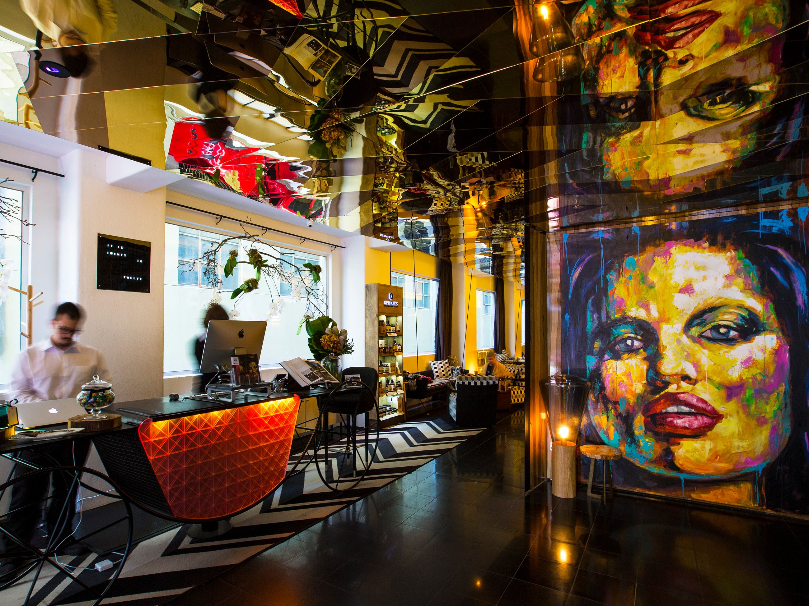 vibrant pop-art murals at Adelphi Hotel