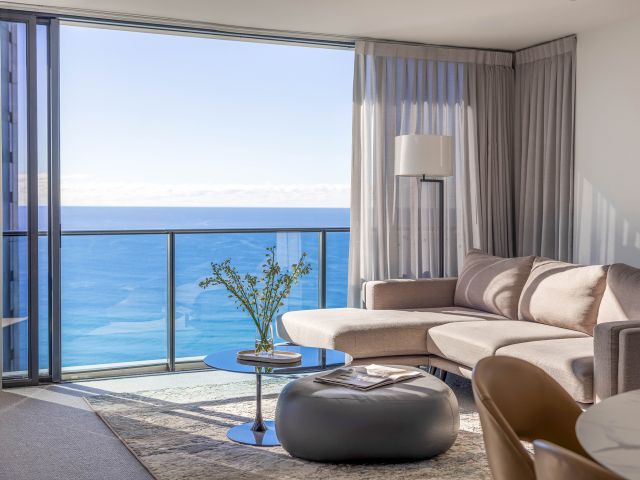 A private balcony overlooking the ocean.